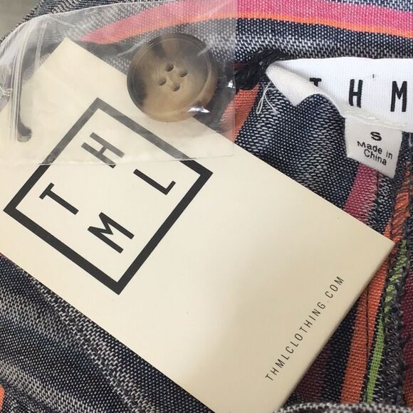 THML Blue Pink Orange Stripe Embroidered
Hem Tie Waist Cotton Blend Shorts NEW - Picture 14 of 16